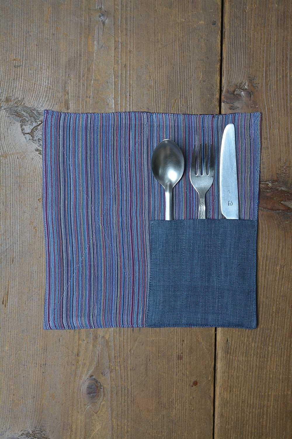 Khadi Cutlery Holder Set - Blue - metaphorracha