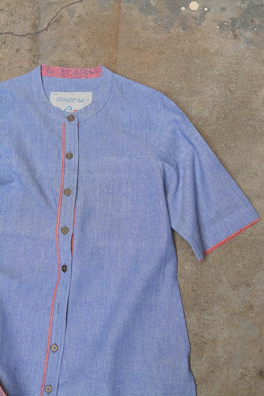 Size S | Blue Chambray Khadi Tunic Shirt - metaphorracha