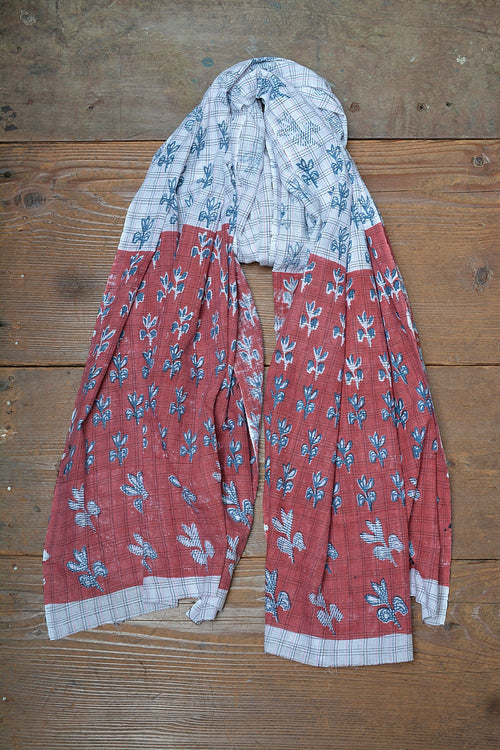 Block Printed Khadi Stole - Flora