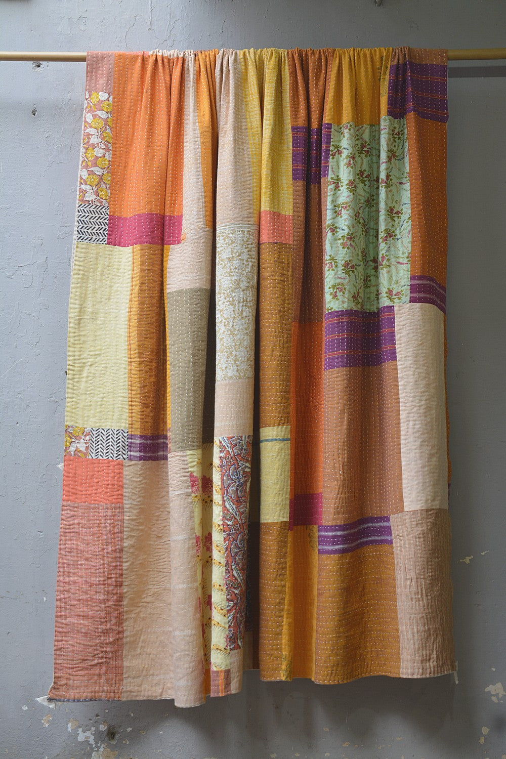 Hand-Quilted Khadi Bedspread | Stitch | 90” x 112”