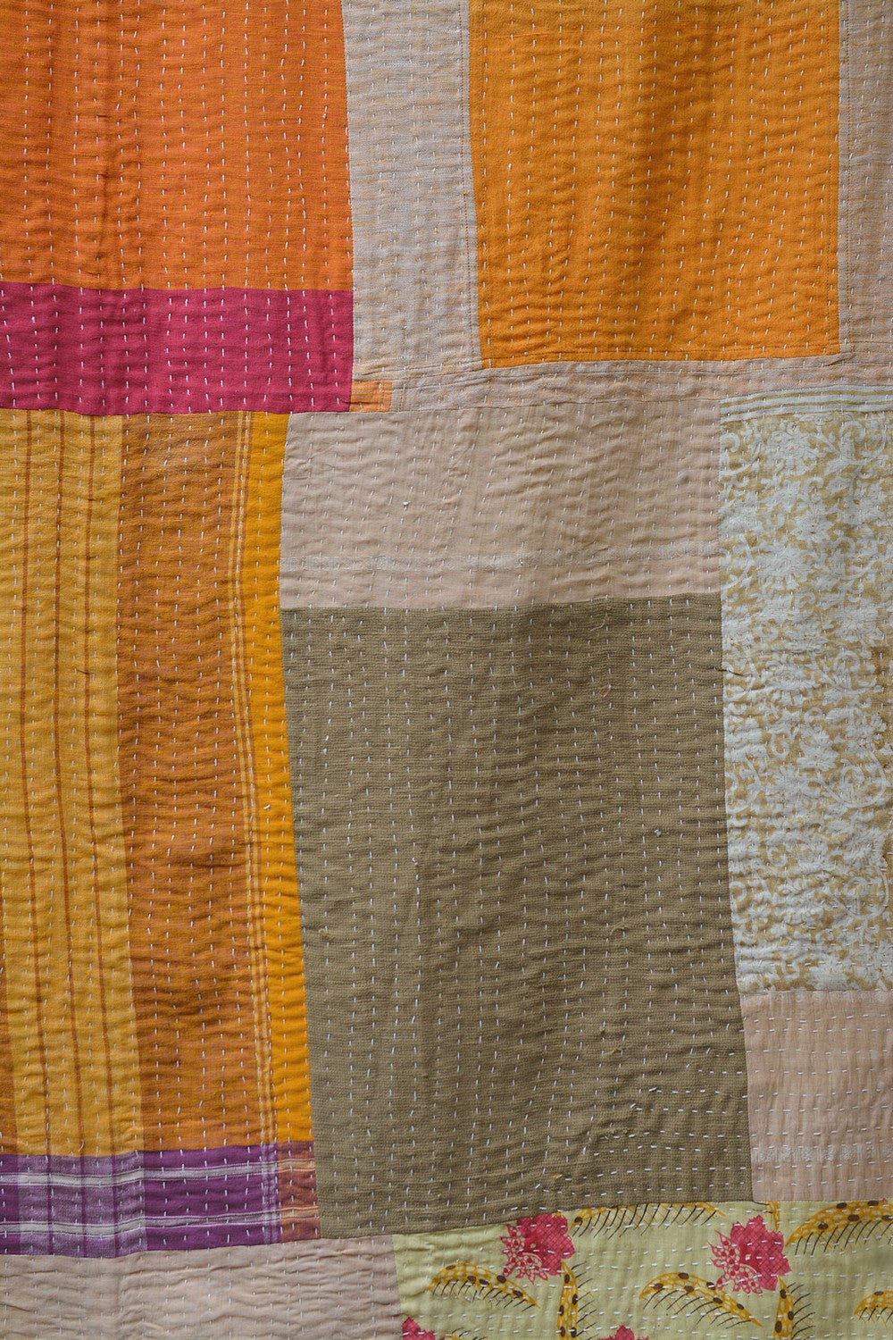 Hand-Quilted Khadi Bedspread | Stitch | 90” x 112”