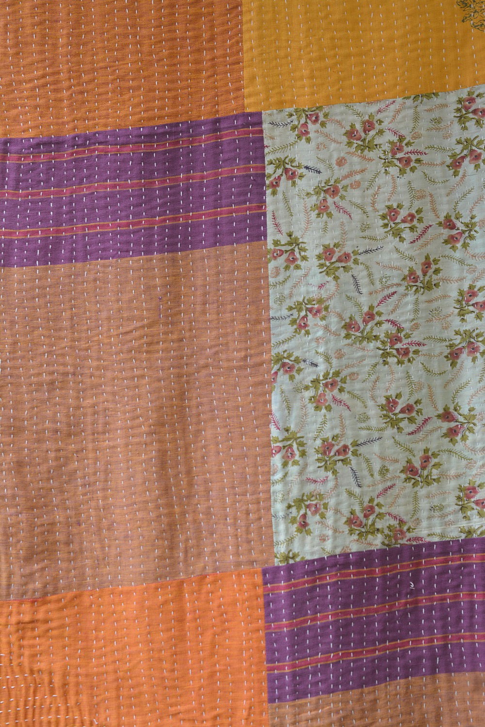 Hand-Quilted Khadi Bedspread | Stitch | 90” x 112”