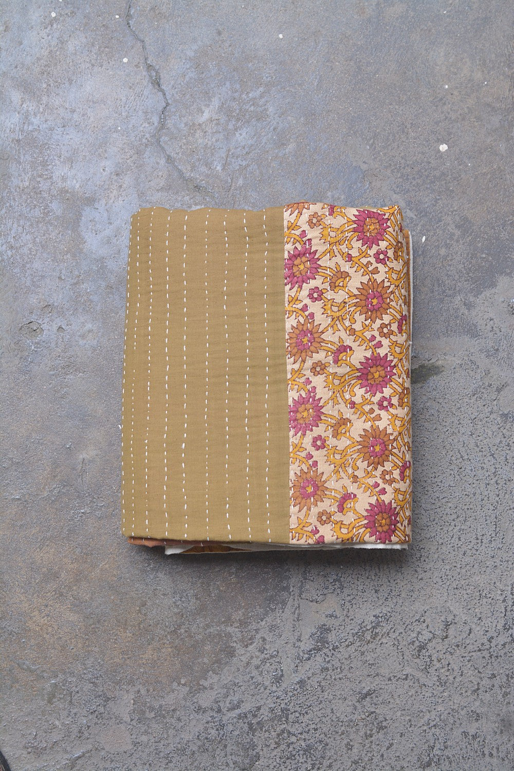 Hand-Quilted Khadi Bedspread | Stitch | 62” x 91”