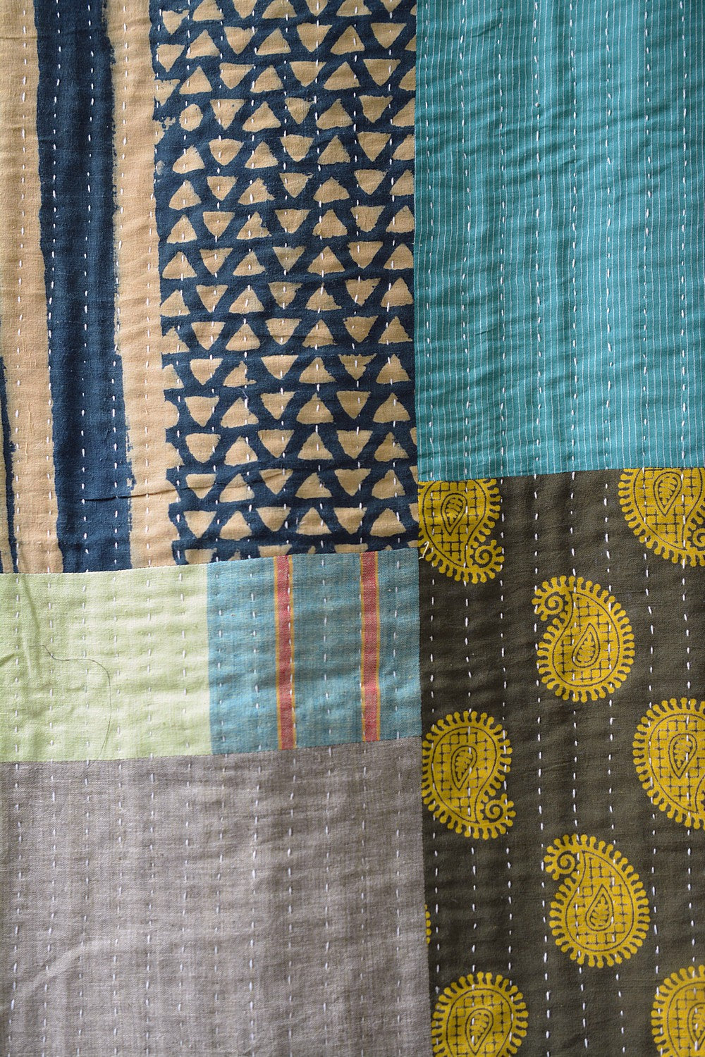 Hand-Quilted Khadi Bedspread | Pave | 62” x 99”