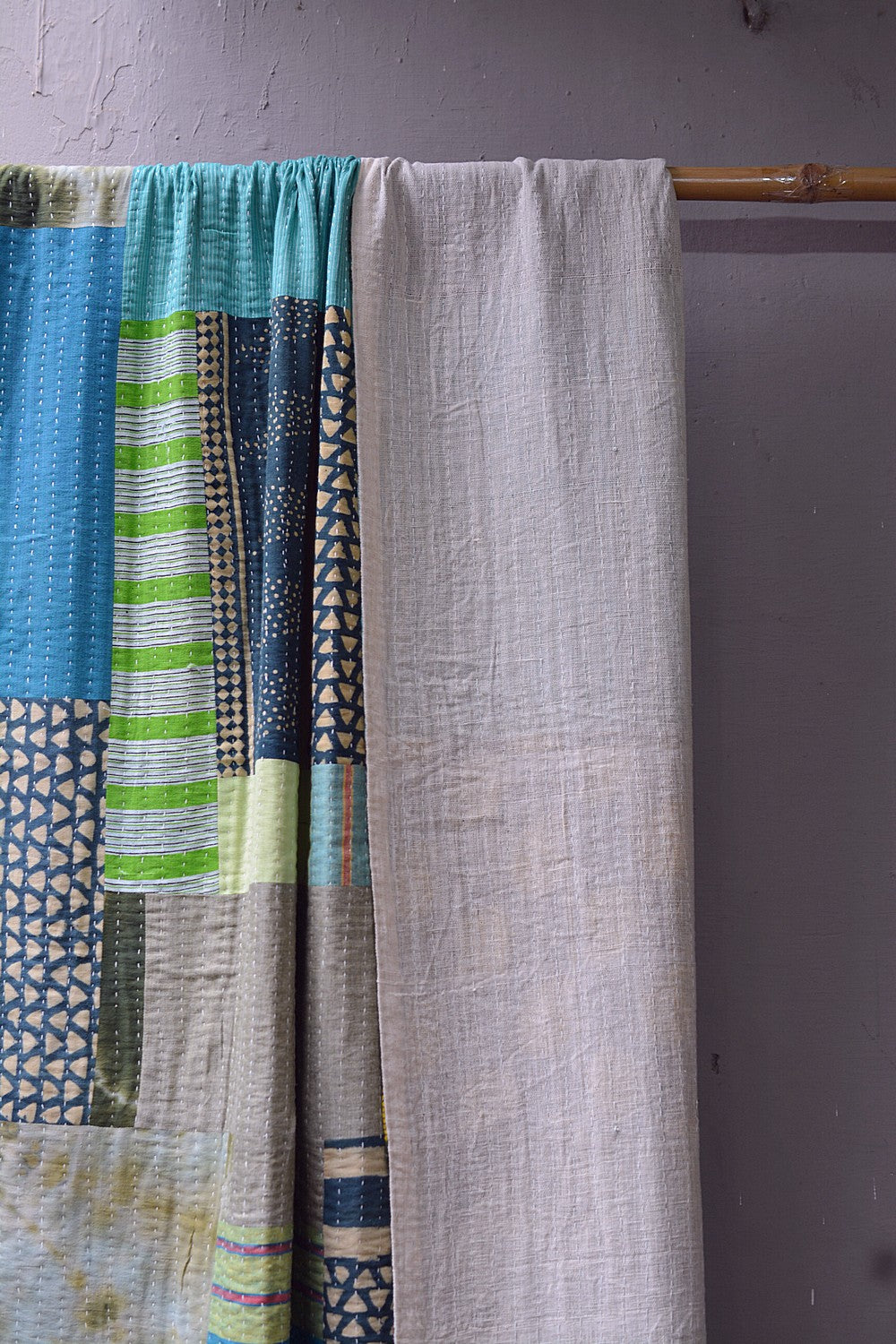 Hand-Quilted Khadi Bedspread | Pave | 62” x 99”