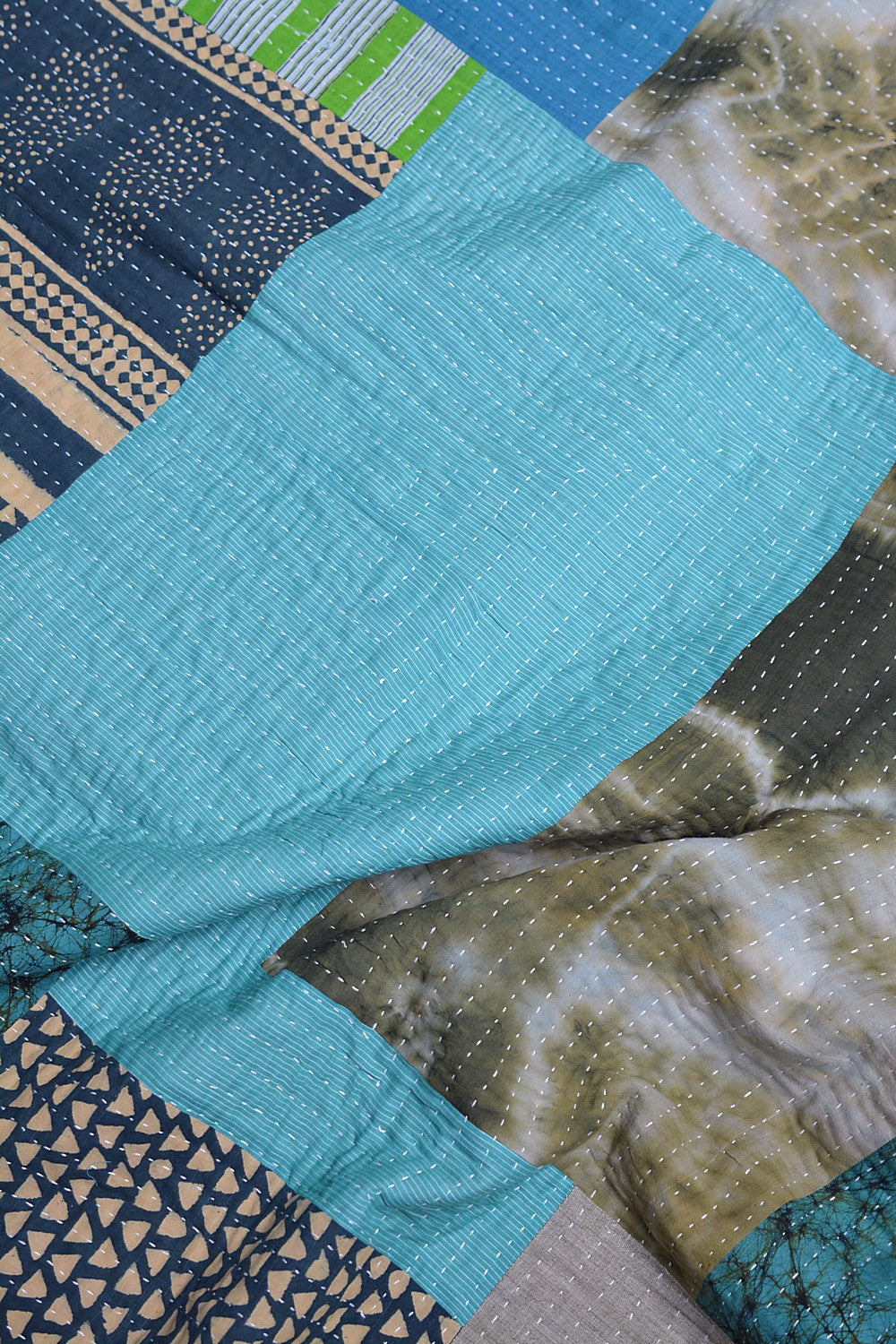Hand-Quilted Khadi Bedspread | Pave | 62” x 99”