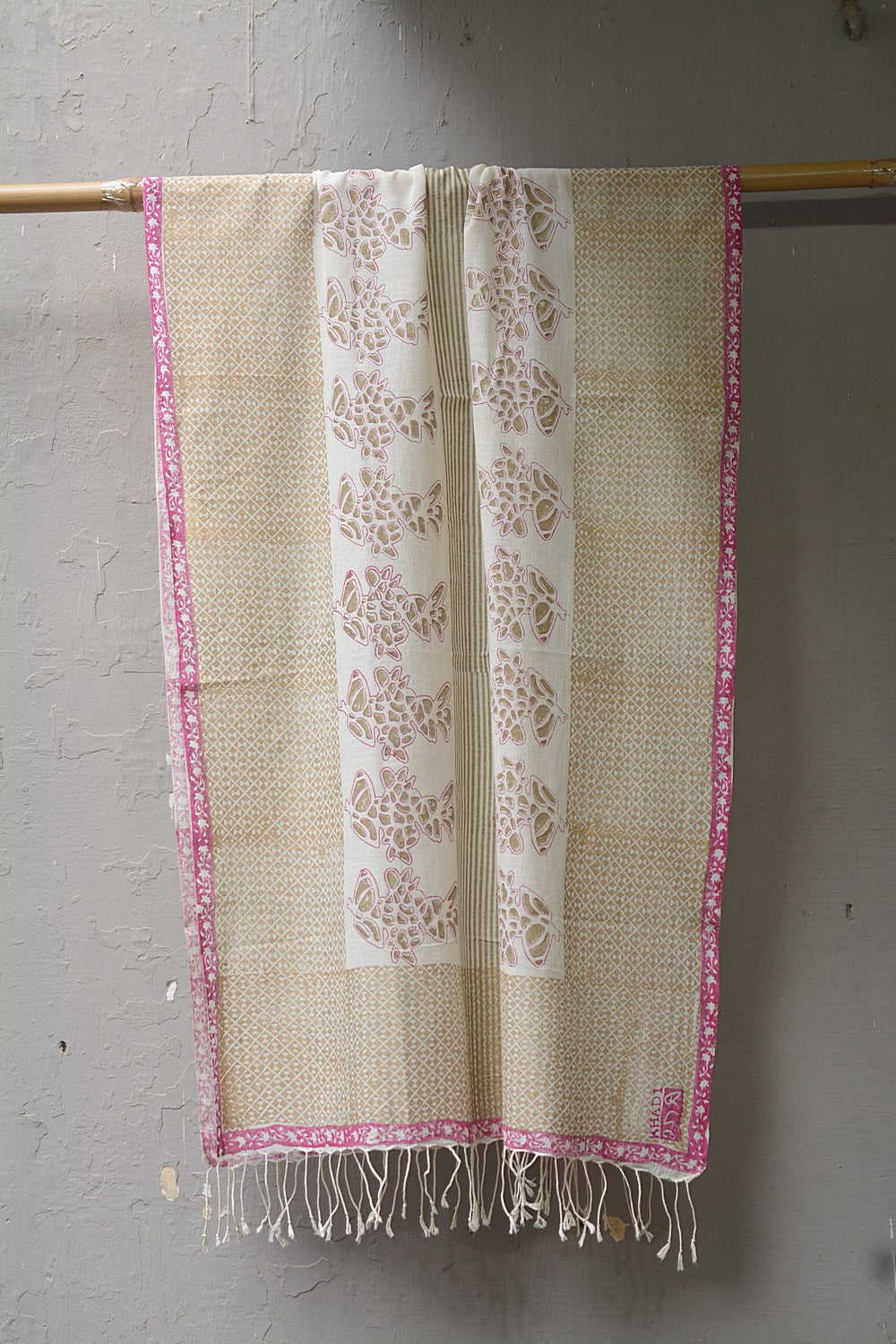 Khadi Stole - Pink Border