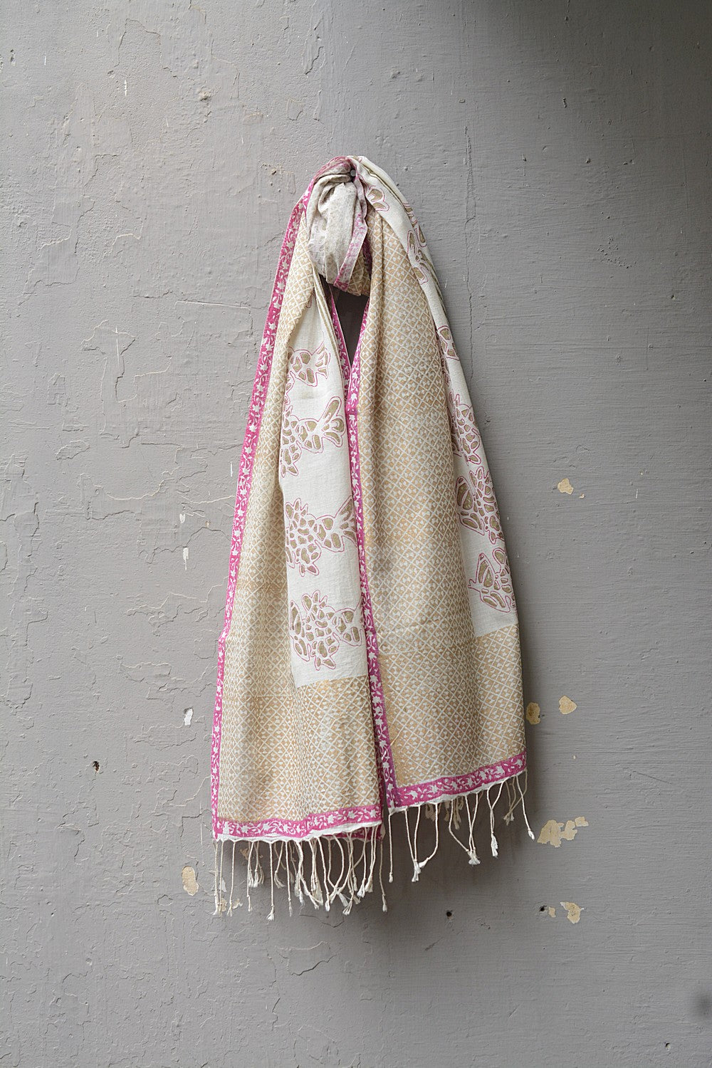 Khadi Stole - Pink Border