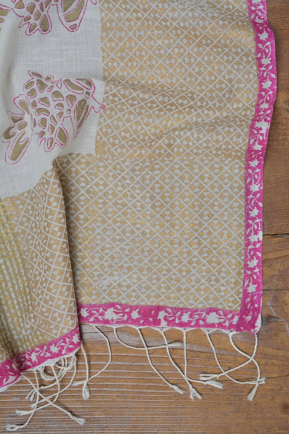 Khadi Stole - Pink Border