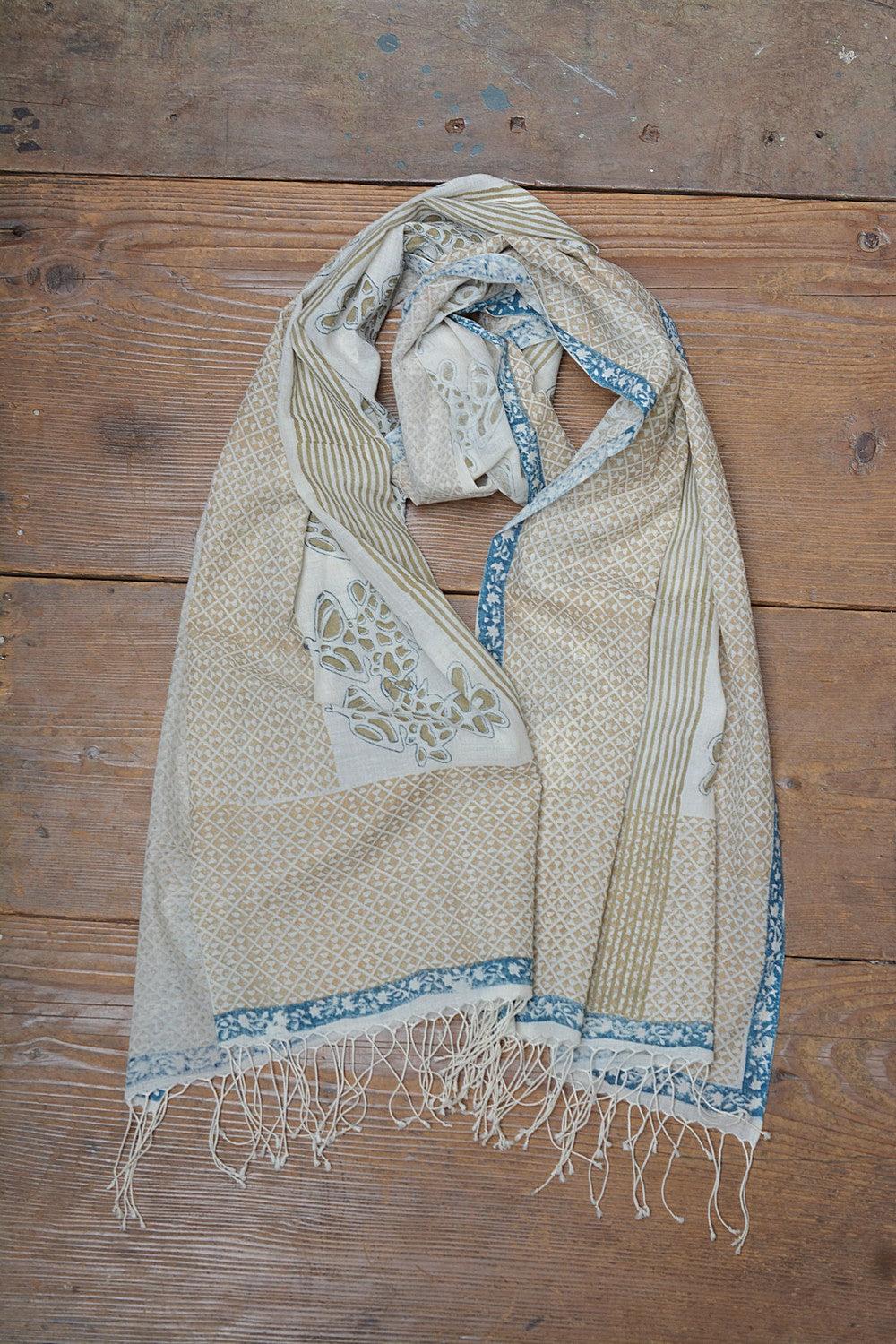 Khadi Stole - Blue Border