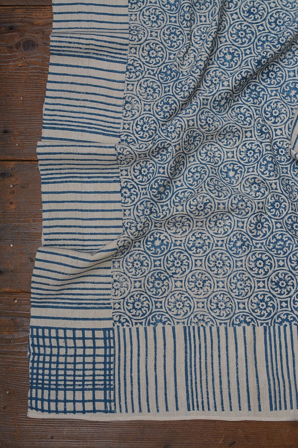 Block Printed Khadi Bedsheet - Tiles - 56"x 92" - metaphorracha