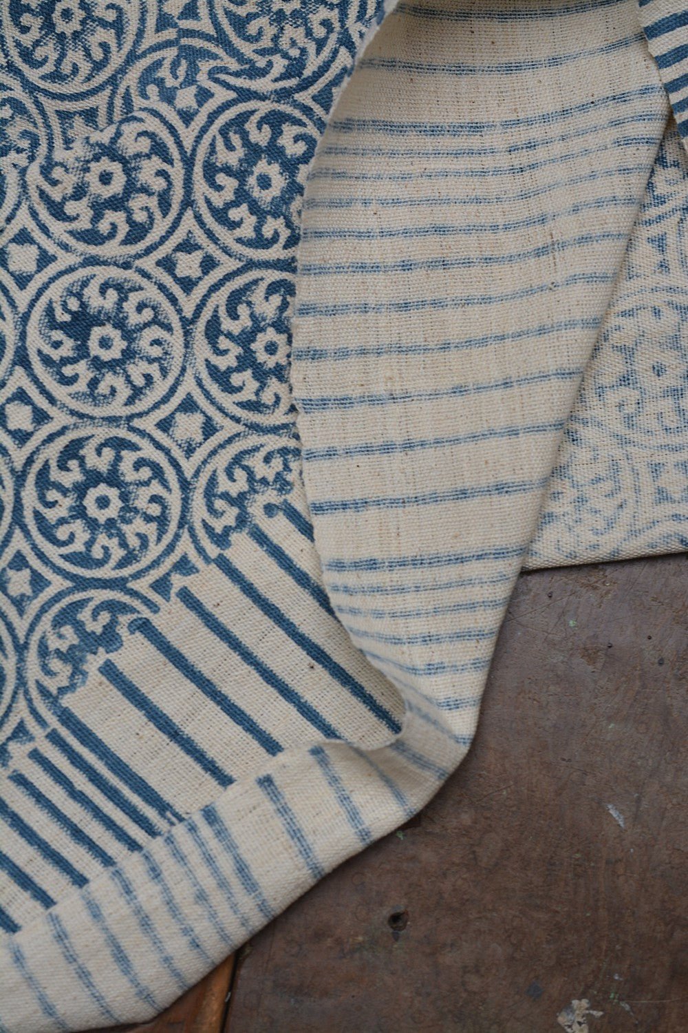 Block Printed Khadi Bedsheet - Tiles - 56"x 92" - metaphorracha