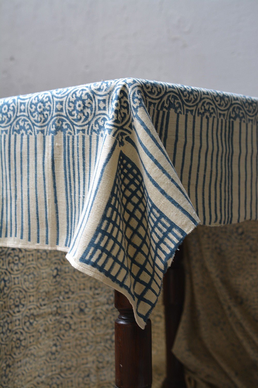 Block Printed Khadi Bedsheet - Tiles - 56"x 92" - metaphorracha