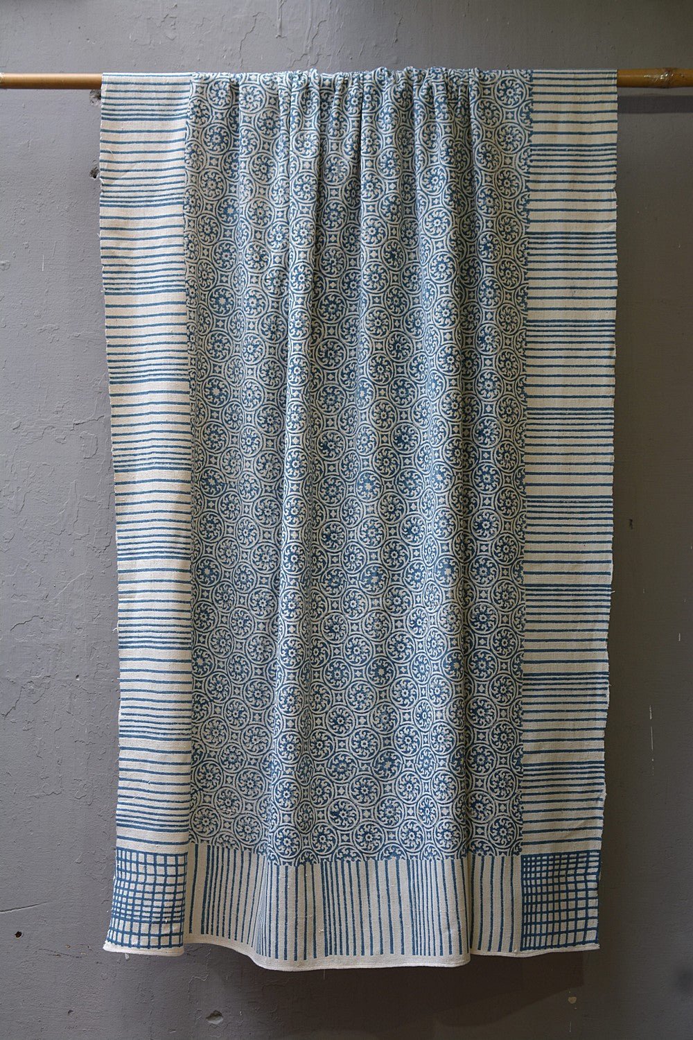 Block Printed Khadi Bedsheet - Tiles - 56"x 92" - metaphorracha