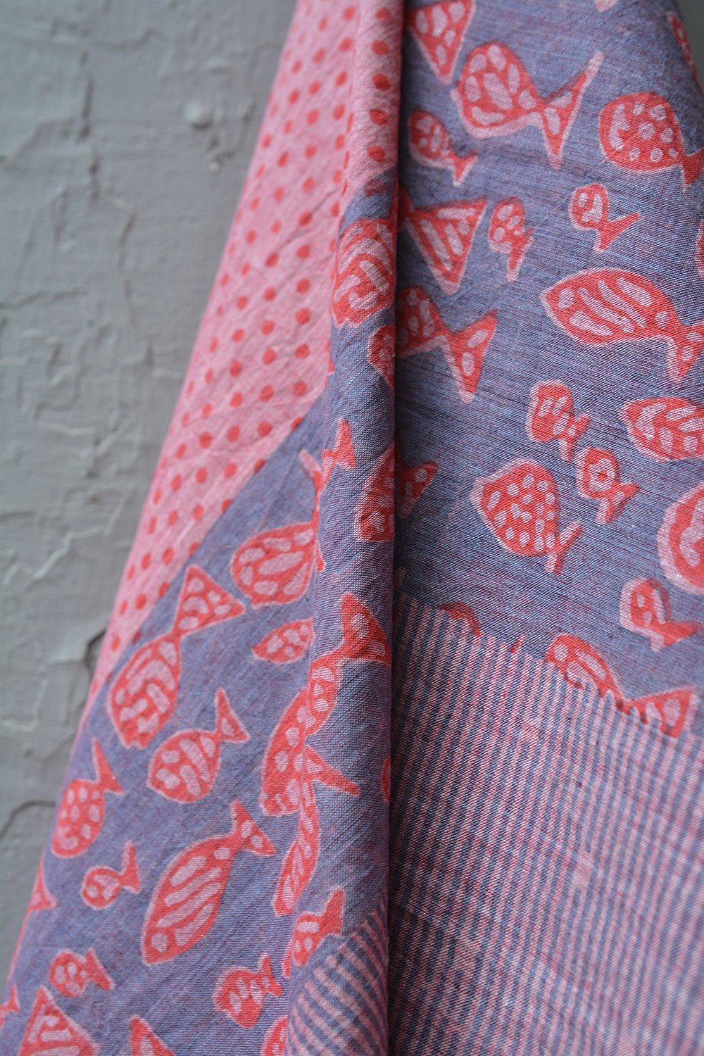 Block Printed Khadi Dupatta - Pesce - metaphorracha