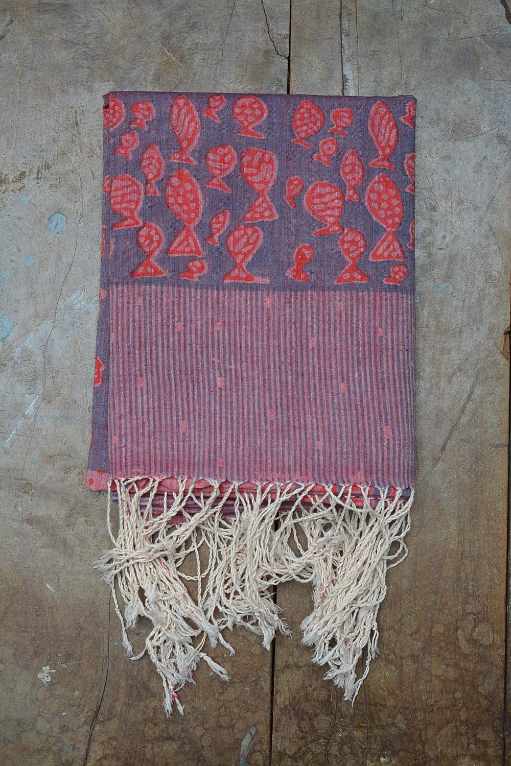 Block Printed Khadi Dupatta - Pesce - metaphorracha