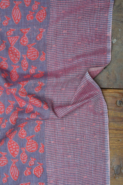 Block Printed Khadi Dupatta - Pesce - metaphorracha