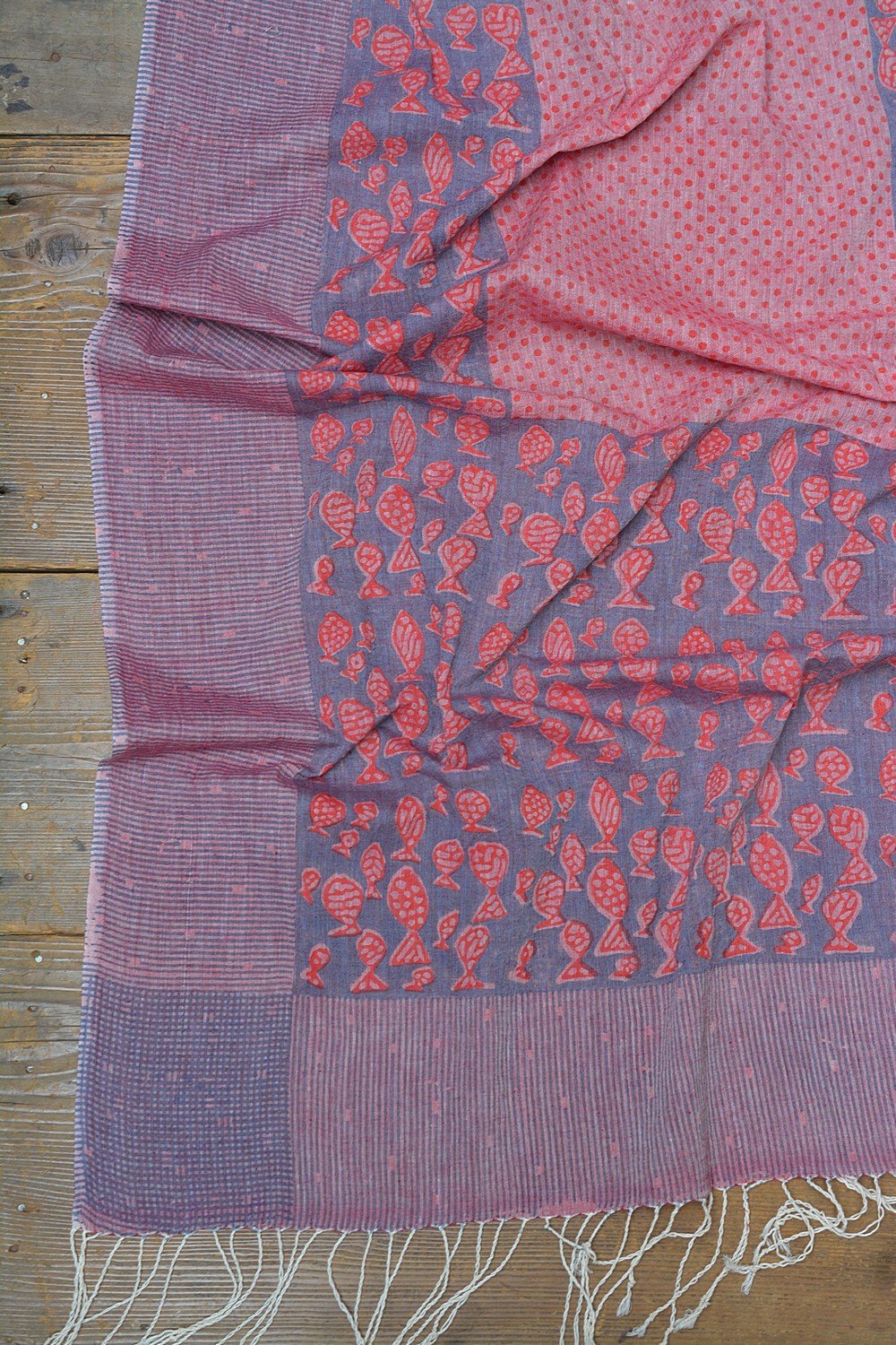 Block Printed Khadi Dupatta - Pesce - metaphorracha