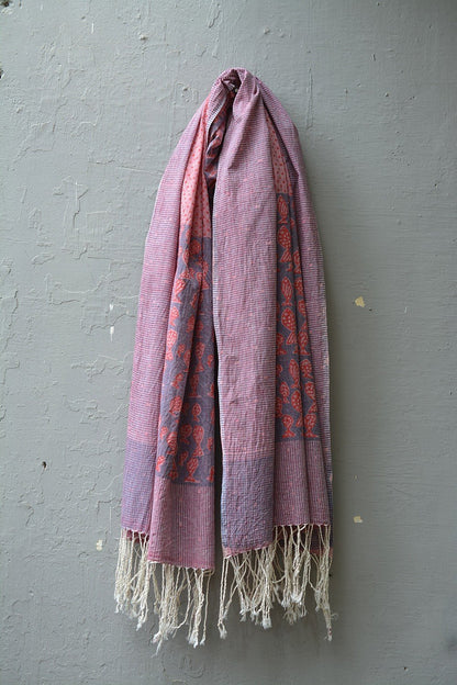 Block Printed Khadi Dupatta - Pesce - metaphorracha