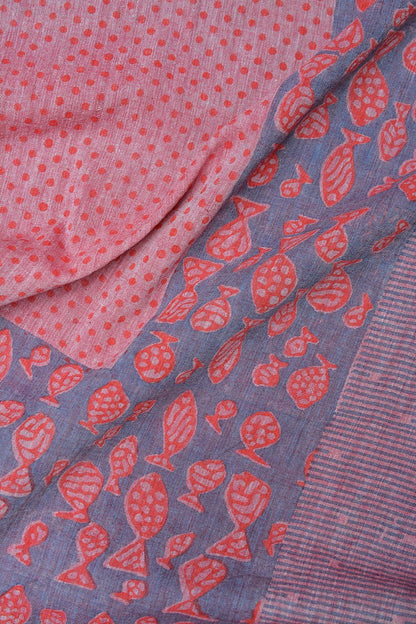 Block Printed Khadi Dupatta - Pesce - metaphorracha