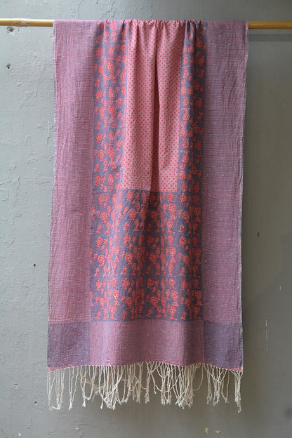 Block Printed Khadi Dupatta - Pesce - metaphorracha