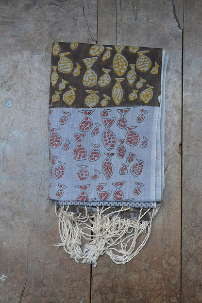 Block Printed Khadi Dupatta - Pez - metaphorracha