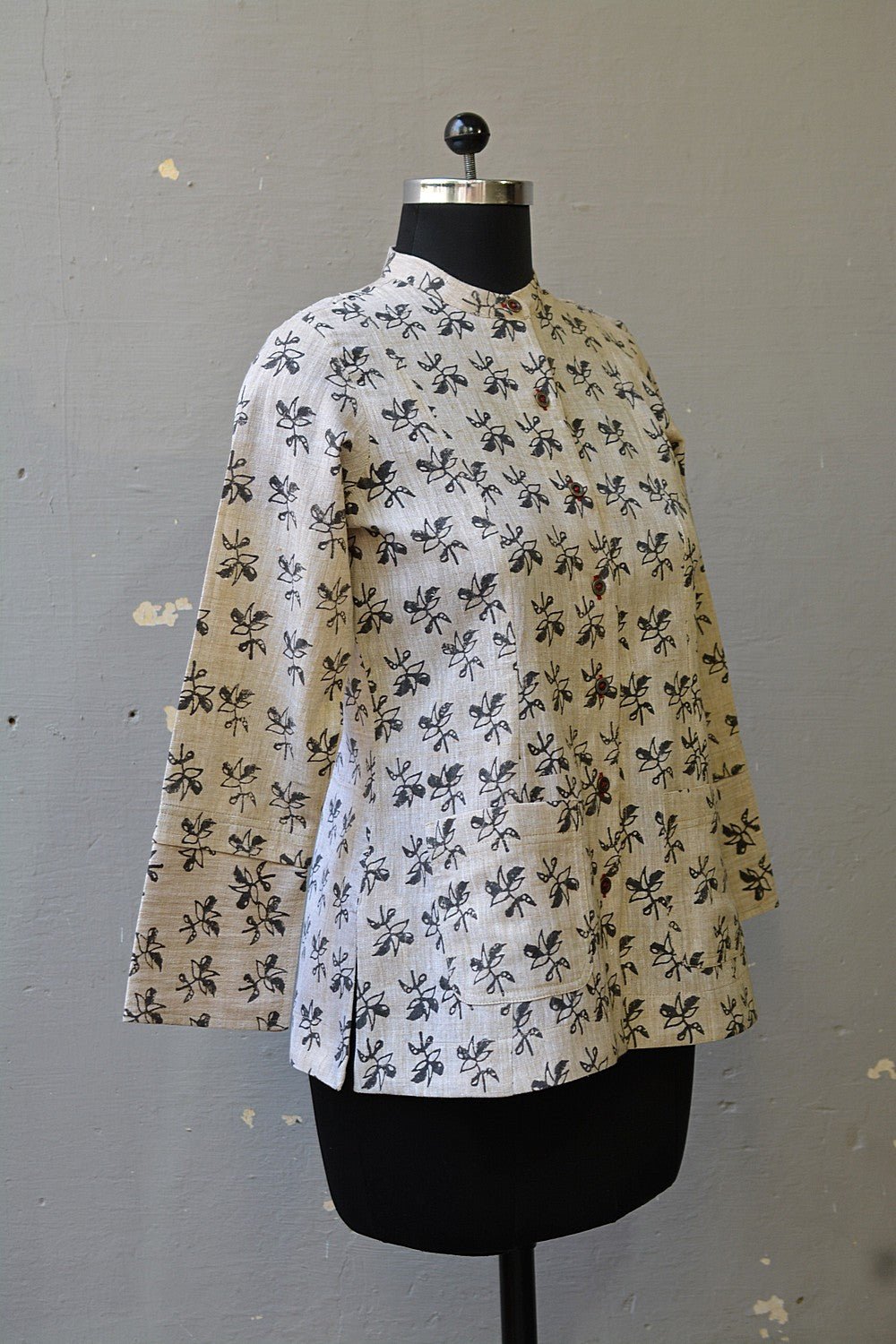 Block Printed Khadi Jacket - Stalk - metaphorracha