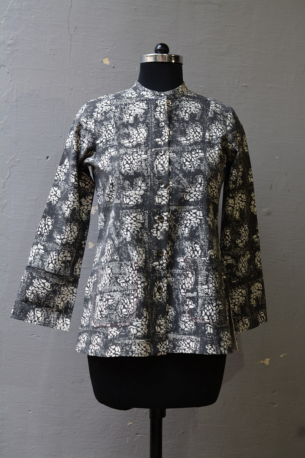 Block Printed Khadi Jacket - Stalk - metaphorracha