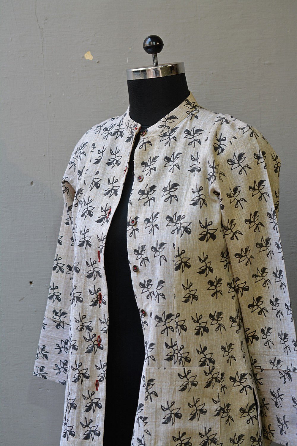 Block Printed Khadi Jacket - Stalk - metaphorracha