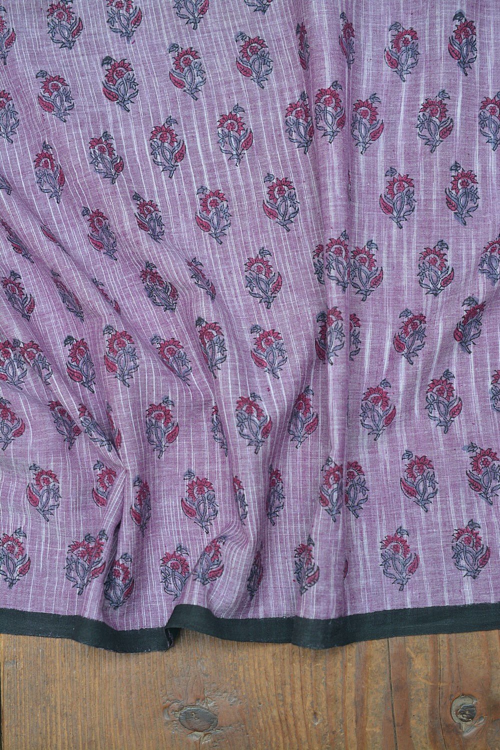 Block Printed Khadi Saree - Amethyst Sky - metaphorracha