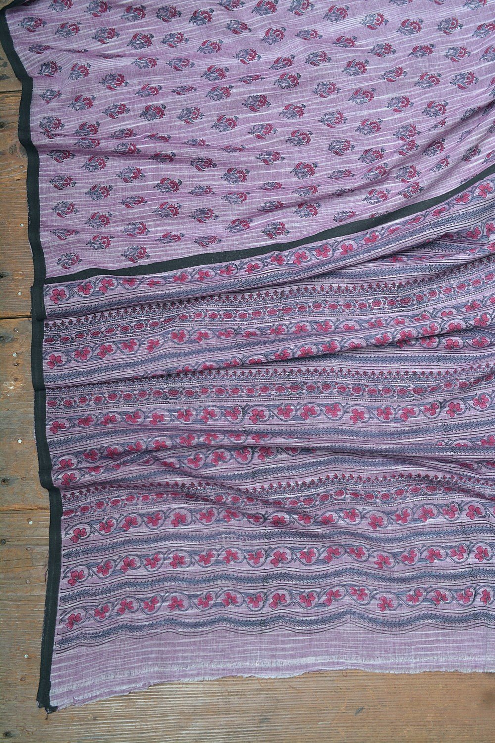 Block Printed Khadi Saree - Amethyst Sky - metaphorracha