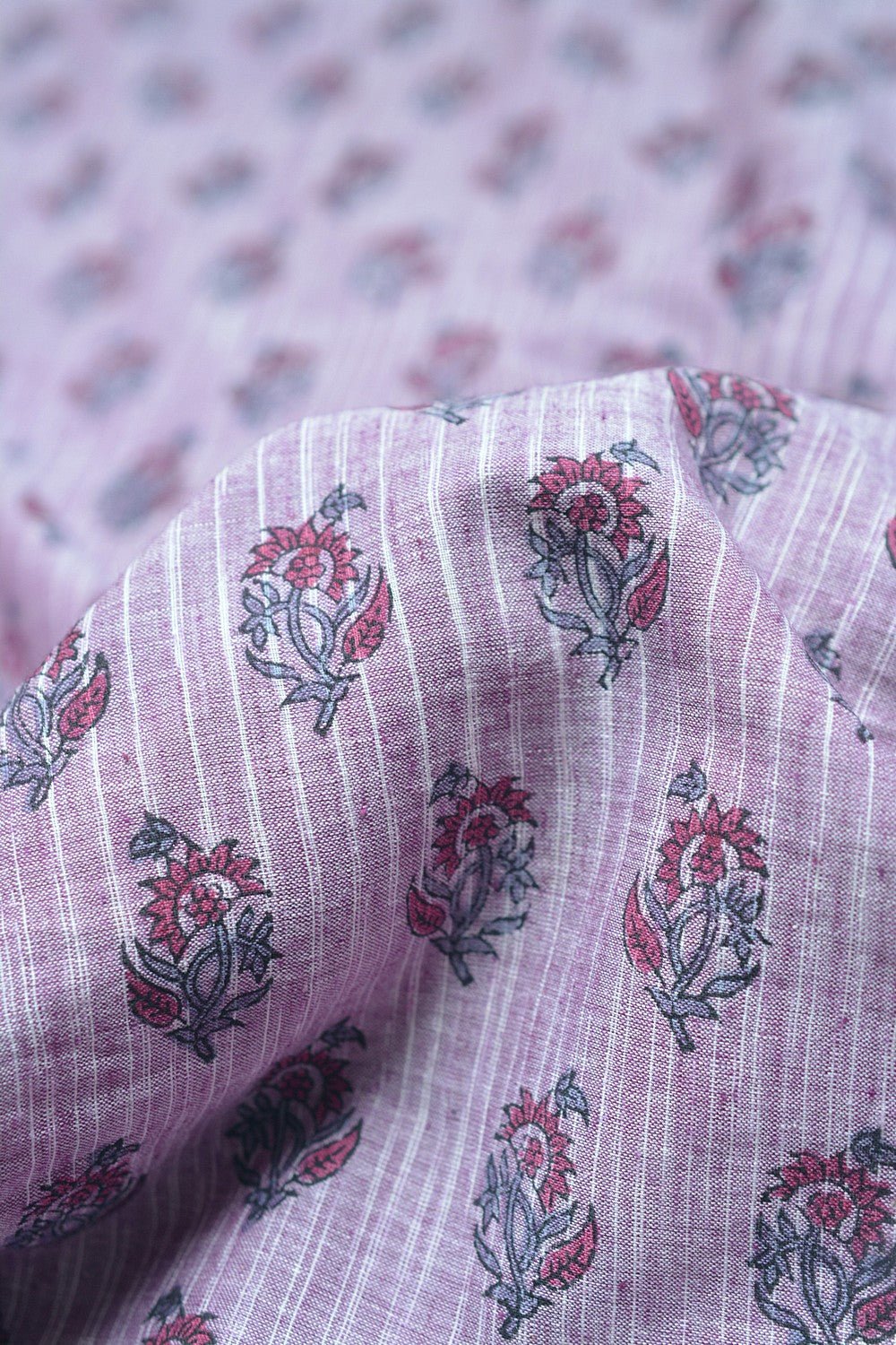 Block Printed Khadi Saree - Amethyst Sky - metaphorracha