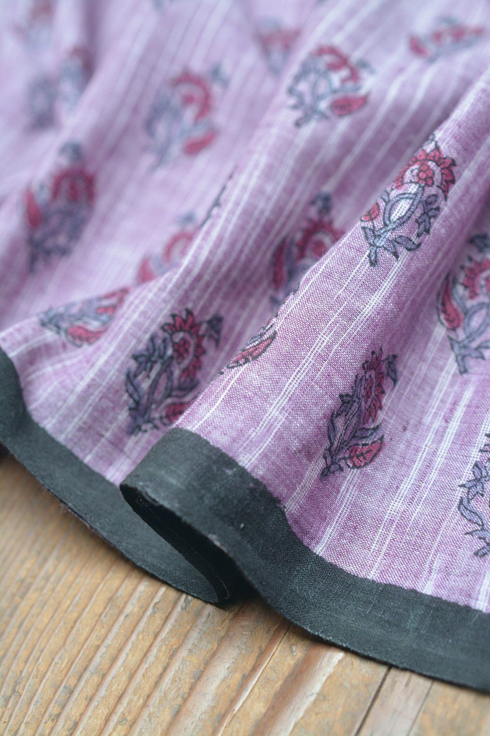 Block Printed Khadi Saree - Amethyst Sky - metaphorracha