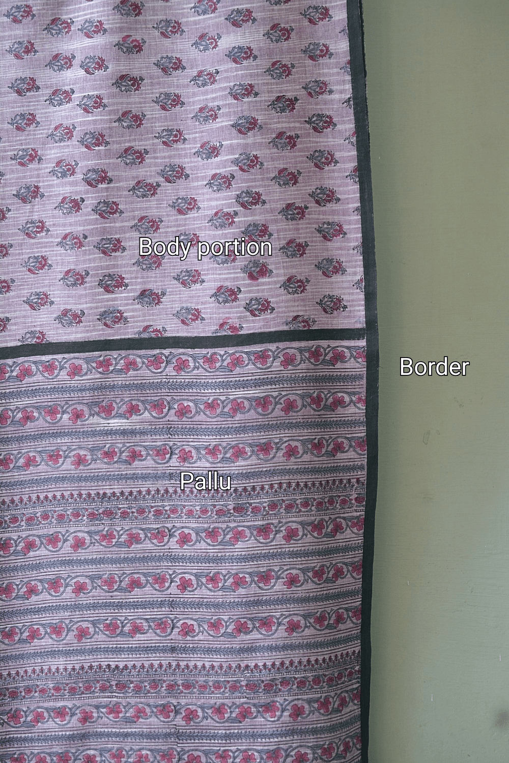 Block Printed Khadi Saree - Amethyst Sky - metaphorracha