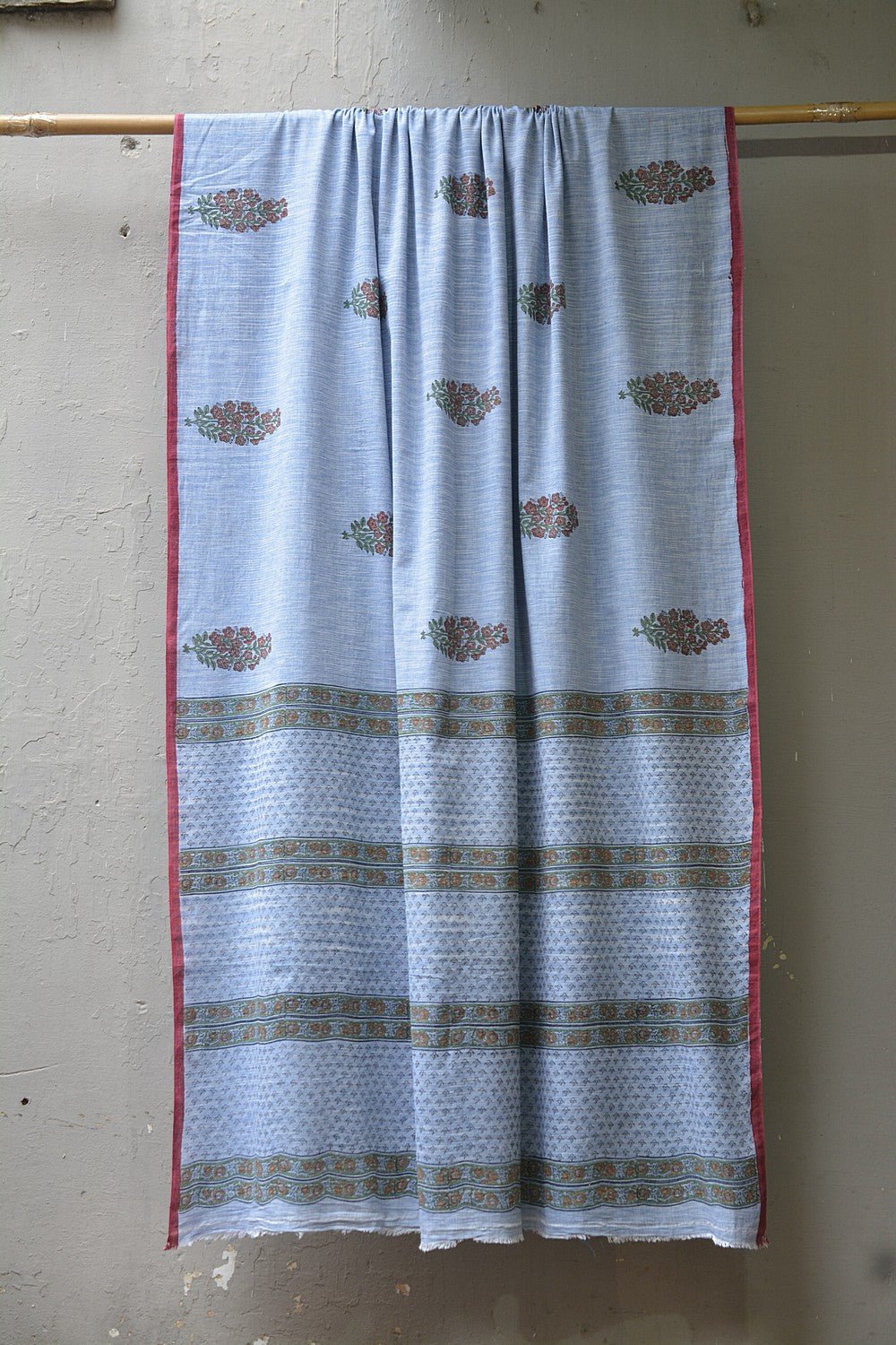 Block Printed Khadi Saree - Blue Stream - metaphorracha