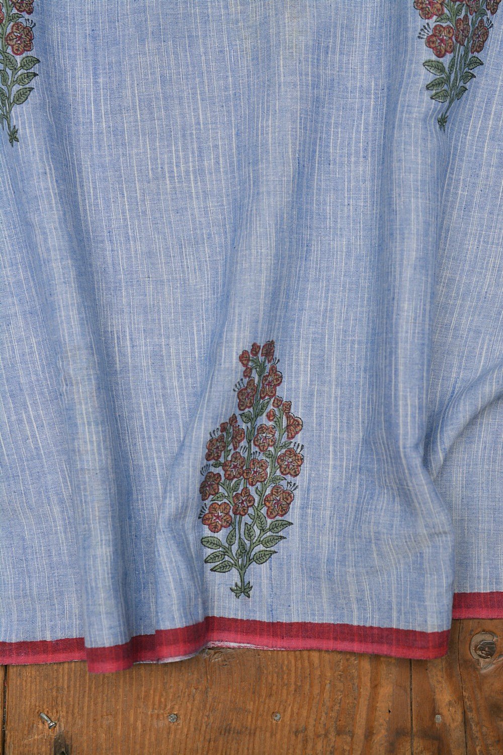 Block Printed Khadi Saree - Blue Stream - metaphorracha