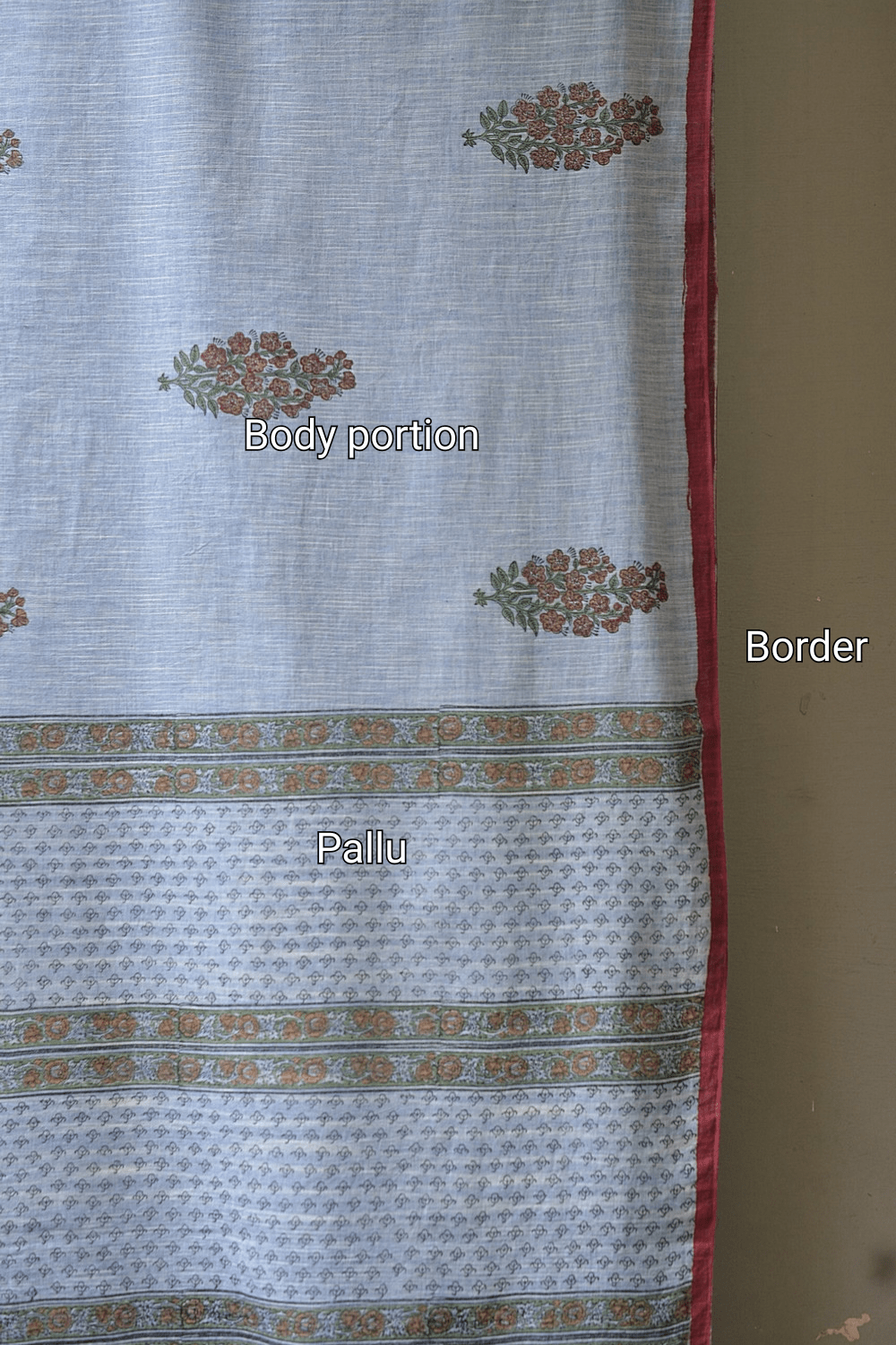 Block Printed Khadi Saree - Blue Stream - metaphorracha