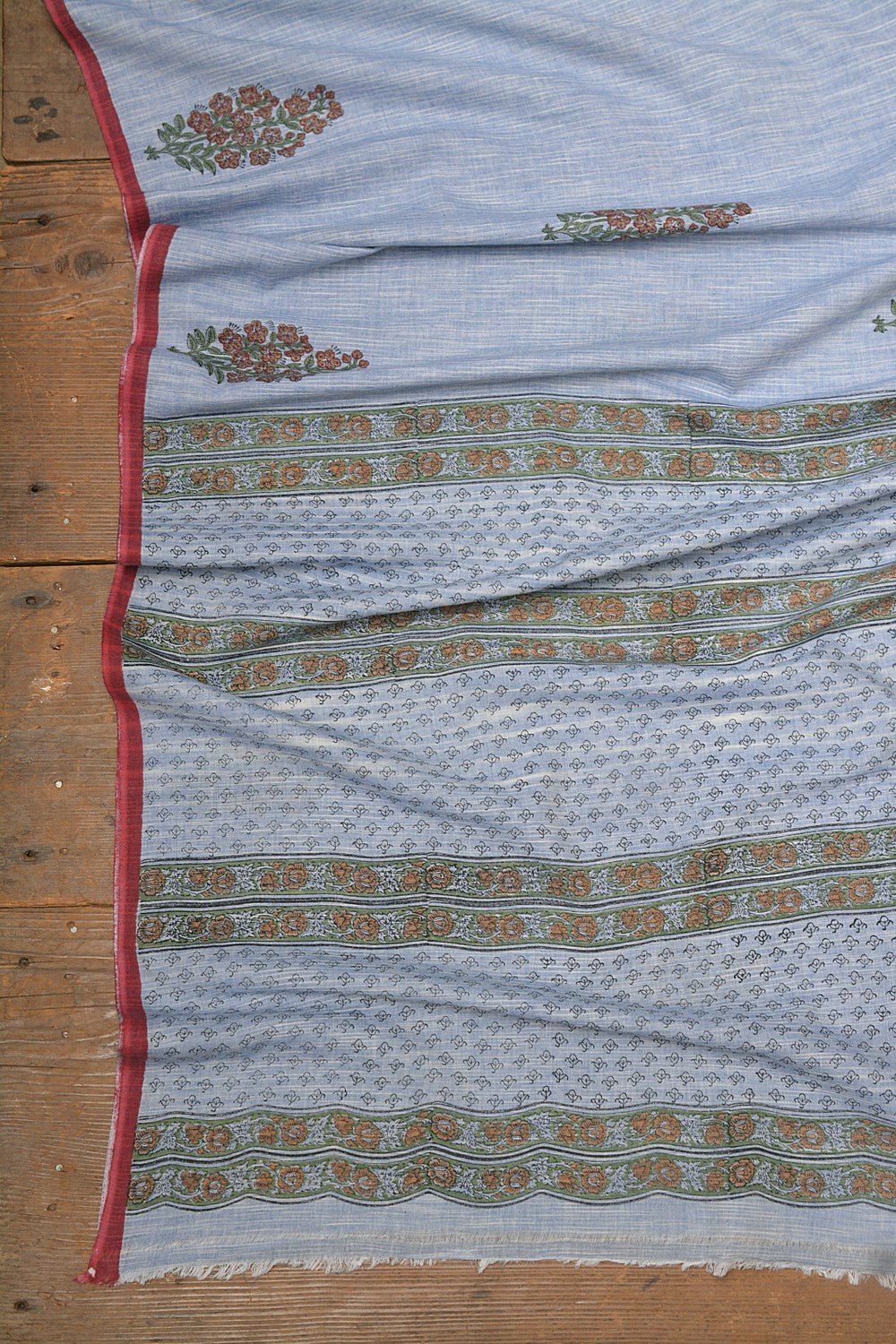 Block Printed Khadi Saree - Blue Stream - metaphorracha