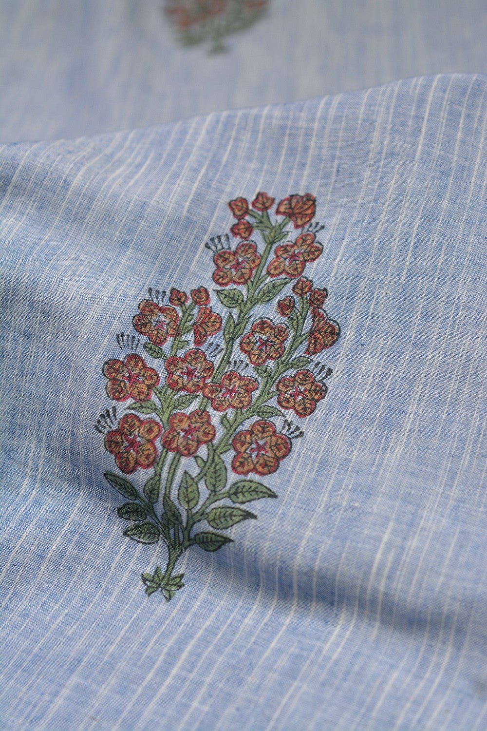 Block Printed Khadi Saree - Blue Stream - metaphorracha