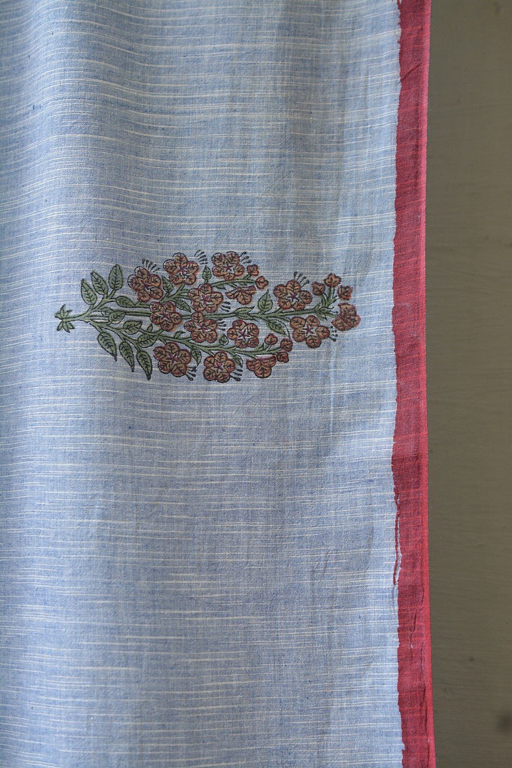 Block Printed Khadi Saree - Blue Stream - metaphorracha