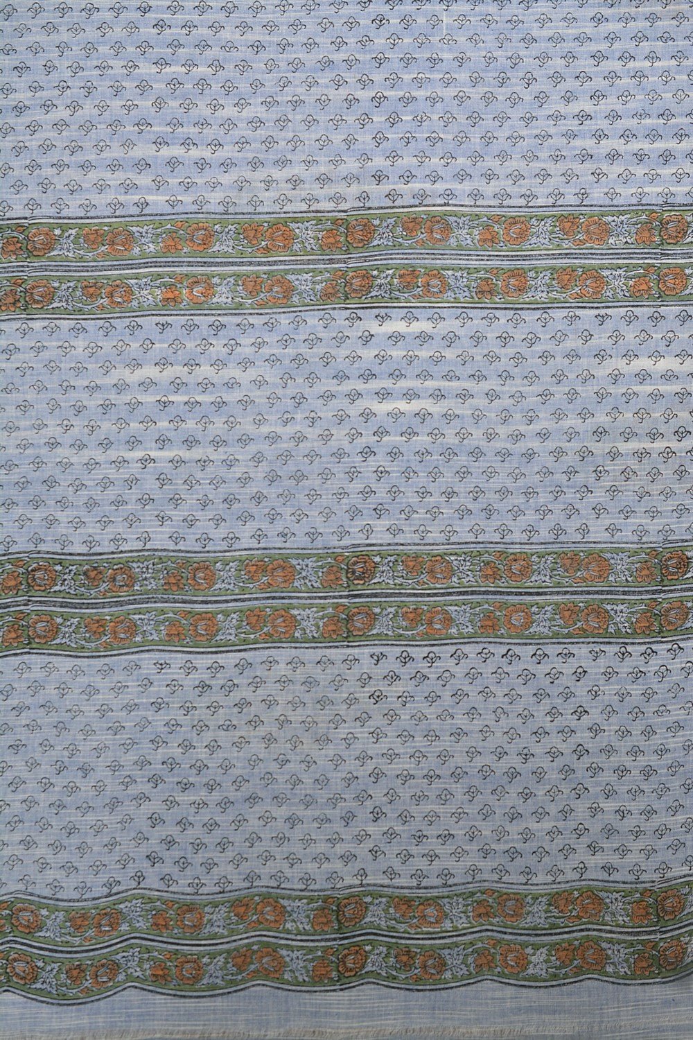 Block Printed Khadi Saree - Blue Stream - metaphorracha