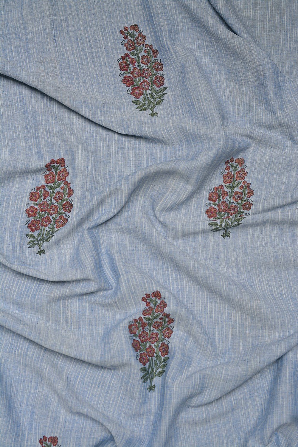 Block Printed Khadi Saree - Blue Stream - metaphorracha