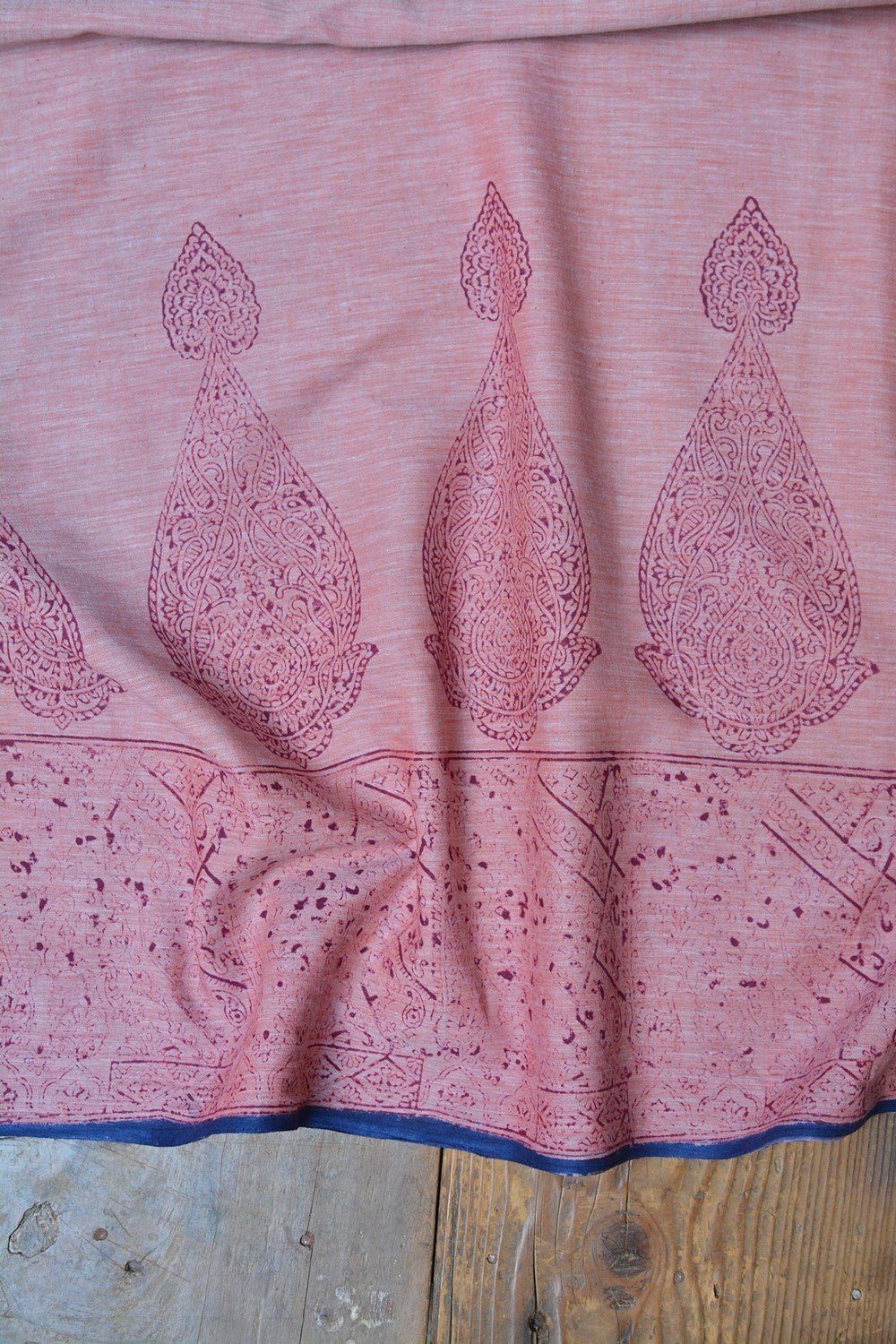 Block Printed Khadi Saree - Coral Buff - metaphorracha