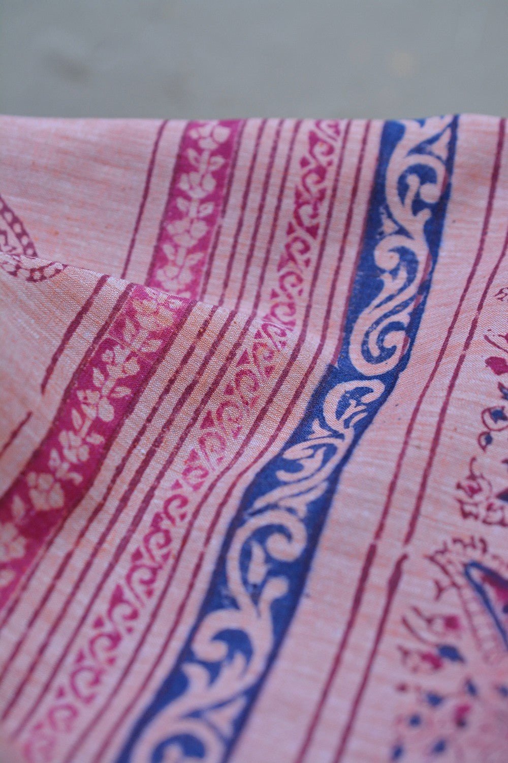 Block Printed Khadi Saree - Coral Buff - metaphorracha