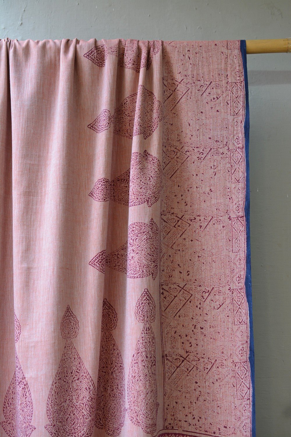 Block Printed Khadi Saree - Coral Buff - metaphorracha