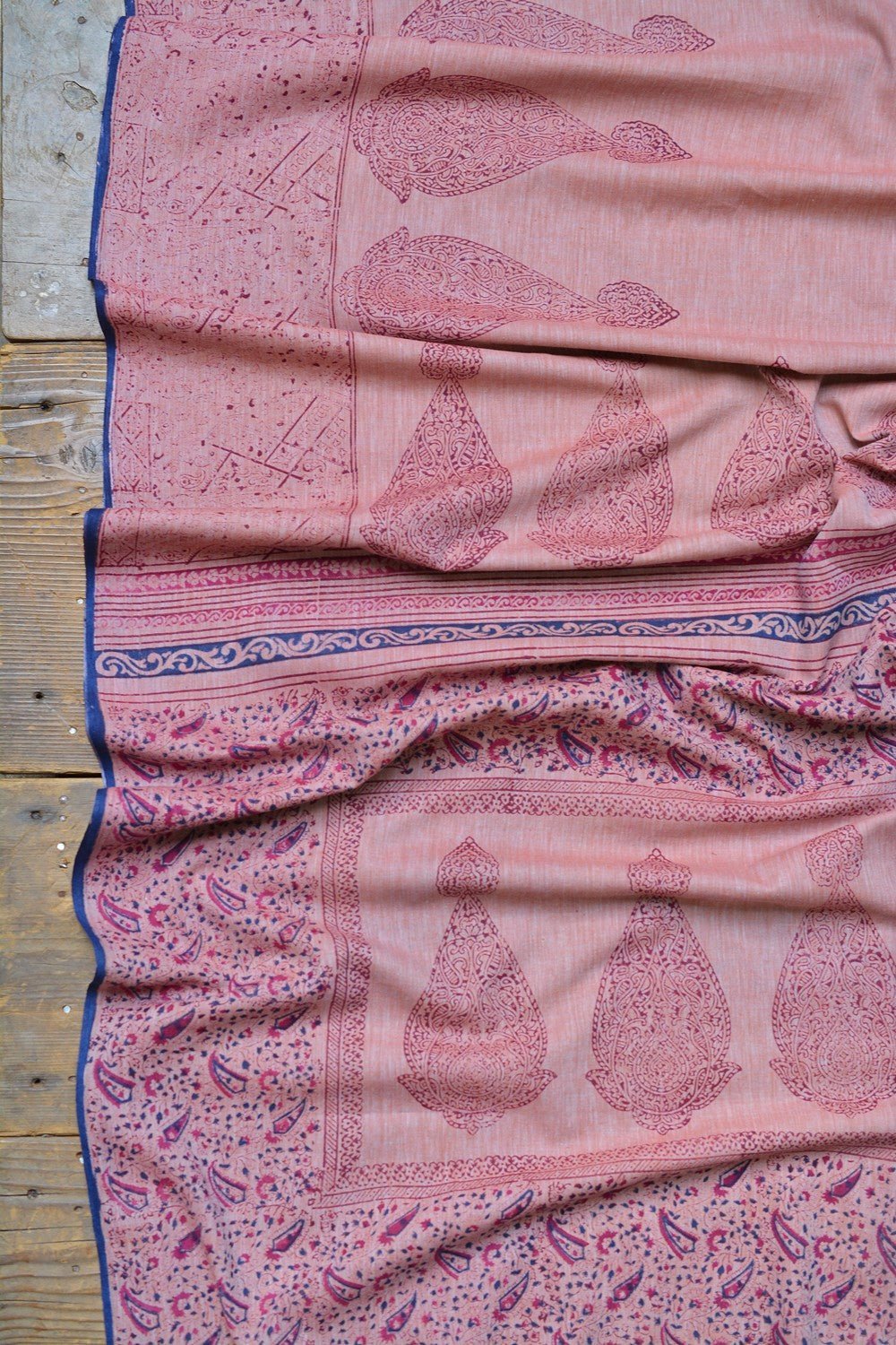 Block Printed Khadi Saree - Coral Buff - metaphorracha