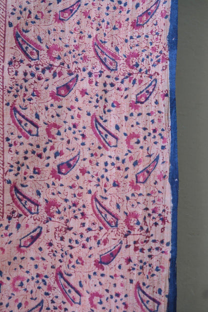 Block Printed Khadi Saree - Coral Buff - metaphorracha