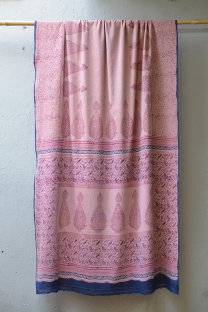 Block Printed Khadi Saree - Coral Buff - metaphorracha