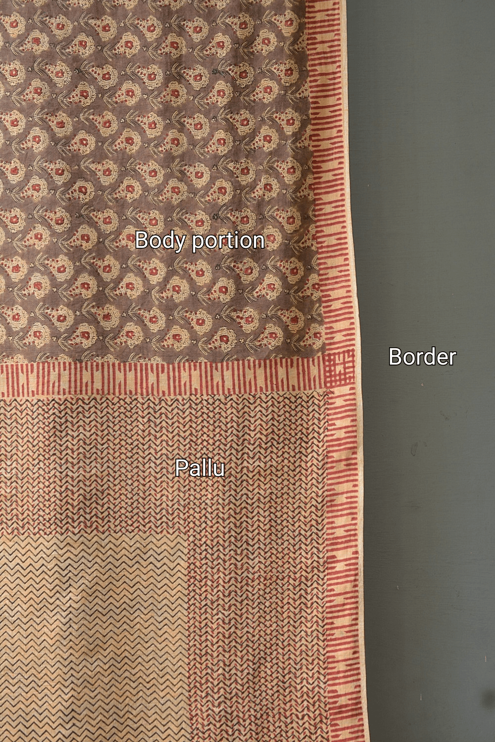 Block Printed Khadi Saree - Deer Trail - metaphorracha