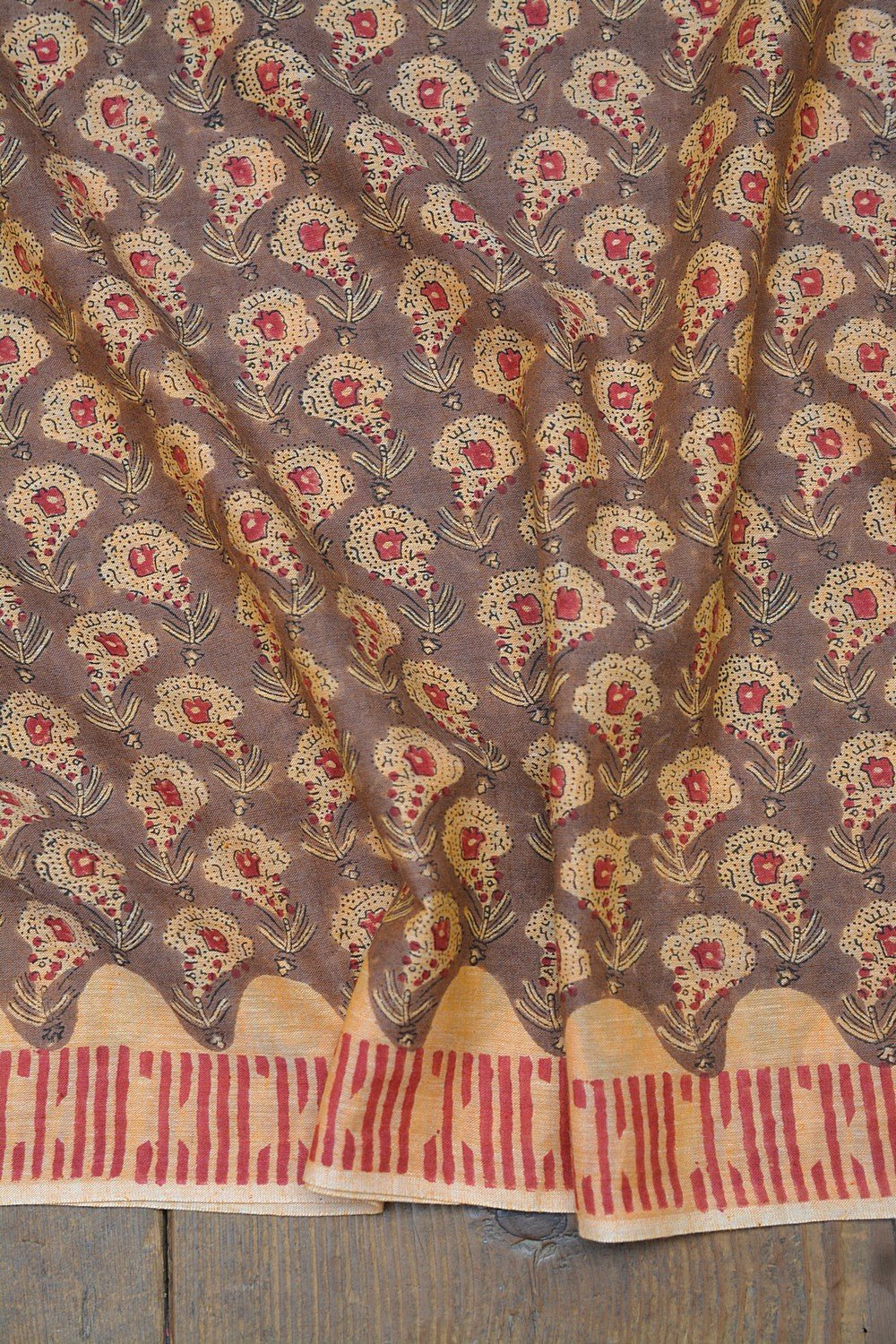 Block Printed Khadi Saree - Deer Trail - metaphorracha